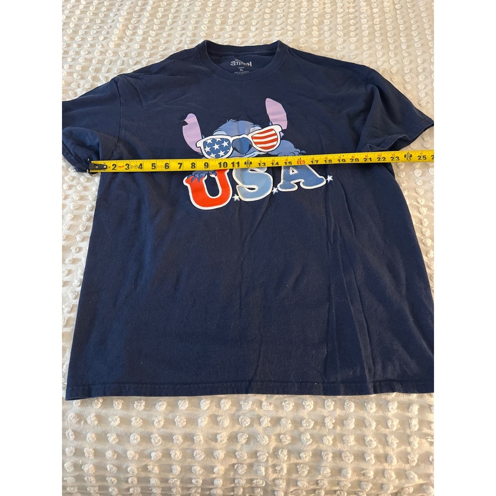 Disney Stitch USA Graphic T-Shirt XL Navy Blue Patriotic 4th of July Cotton Tee